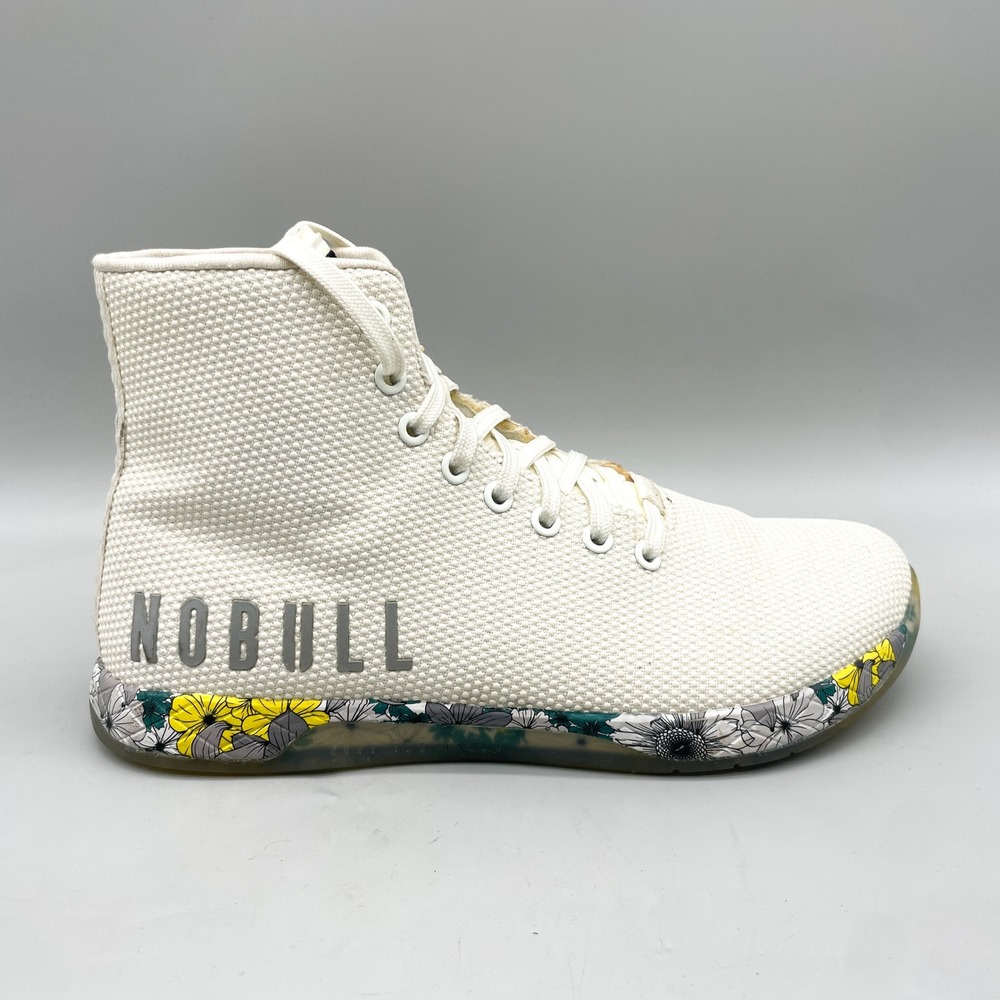 NOBULL Womens 9.5 White Floral High Top Trainer SuperFabric Gym Shoes Fitness